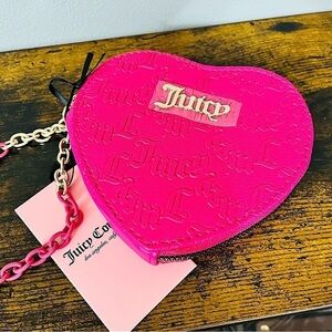 Juicy Couture Pink Heart Embossed “Can’t Tame Her” Zip Wristlet NWT
